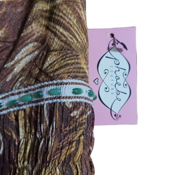 Phoebe Couture Peacock Halter Dress Brown Green Sparkle Beaded Accent SZ 10 NWT - Picture 4 of 10
